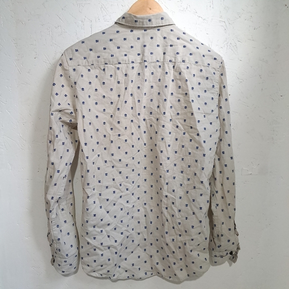 Calvin Klein | Beige & blue patterned men's button up dress shirt slim fit - Picture 7 of 9